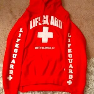 Graphic " life guard" hoodie, size M, red